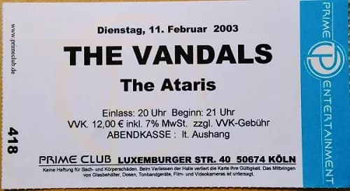 11.02.2003 - The Vandals / The Ataris / Tsunami Bomb / Audio Karate - Köln, Prime Club